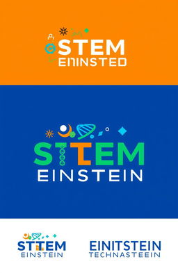 A logo design featuring the words 'STEM EINSTEIN' prominently displayed, with elements that represent Science, Technology, Engineering, and Mathematics
