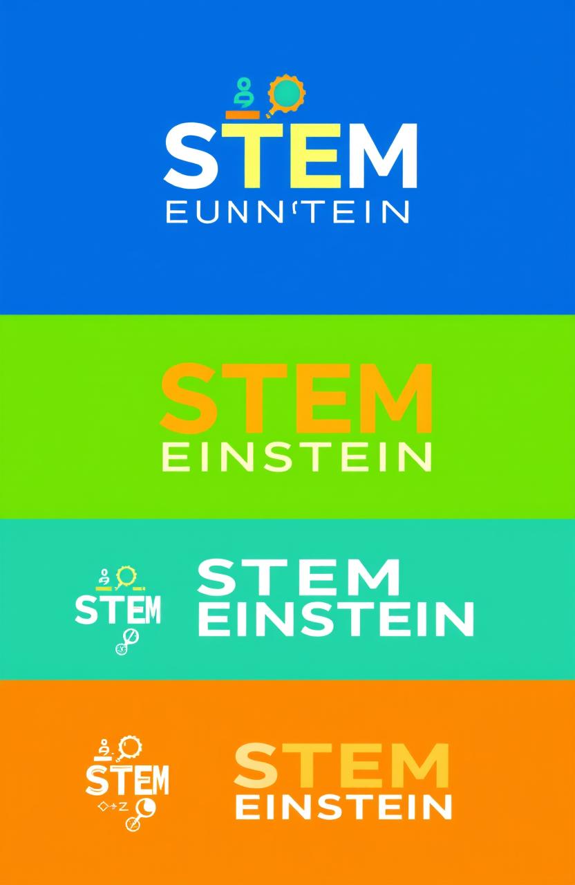 A logo design featuring the words 'STEM EINSTEIN' prominently displayed, with elements that represent Science, Technology, Engineering, and Mathematics