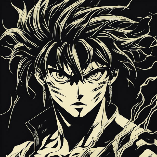 A detailed pencil drawing headshot of Rengoku from Demon Slayer in 90s anime style, black and white, showcasing his powerful and impressive aura.