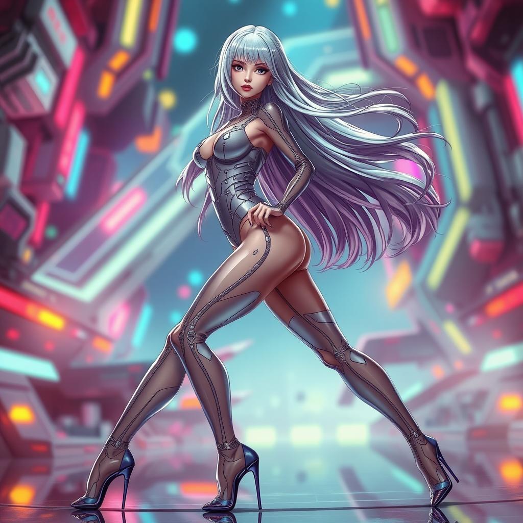 A sexy woman in a translucent form-fitting suit resembling a Rei Ayanami-style plug suit, featuring intricate details and futuristic design elements