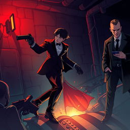 A thrilling and romantic illustration capturing the love story between a courageous girl and a dashing secret agent