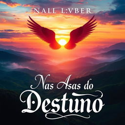 A book cover for a novel titled "Nas Asas do Destino" featuring a mystical and ethereal landscape