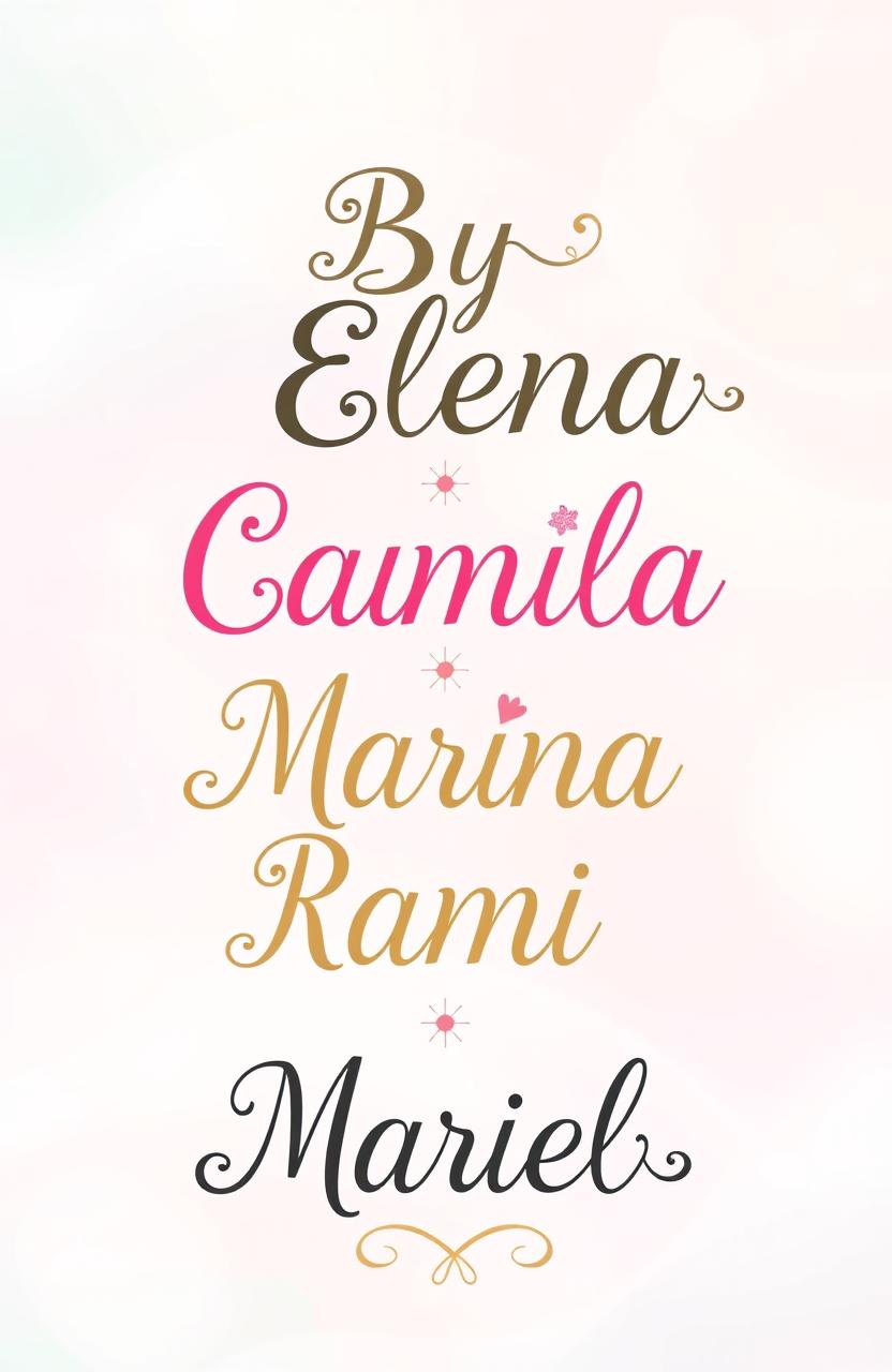 A beautifully designed text graphic featuring the names: By Elena, Camila, Marina, Rami and Mariel