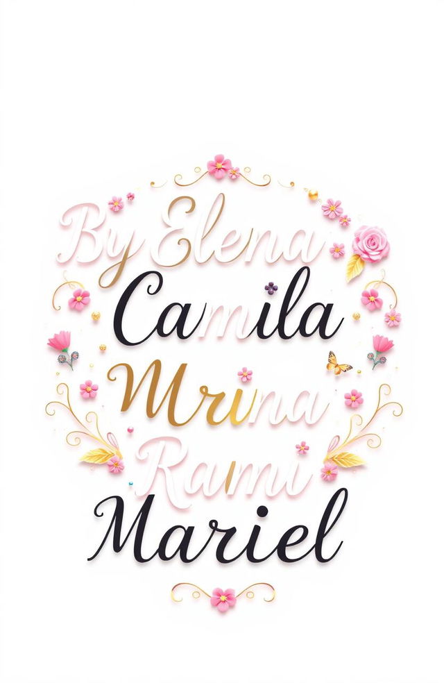 A beautifully designed text graphic featuring the names: By Elena, Camila, Marina, Rami and Mariel