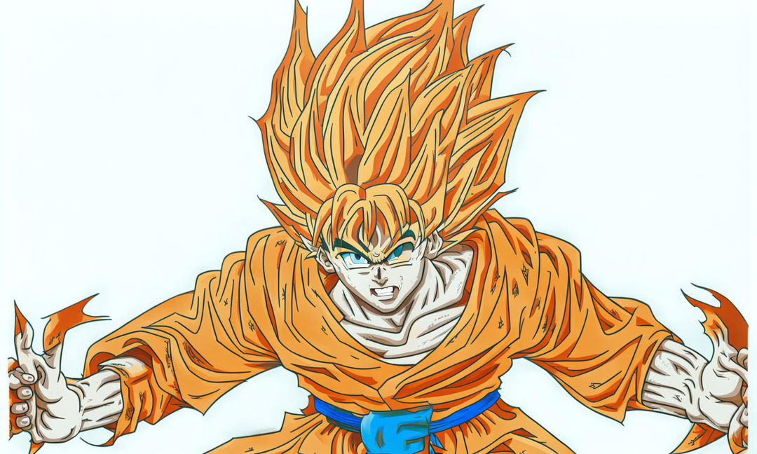 Line art of Goku from Dragon Ball in fighting stance, perfect for a children's coloring book.