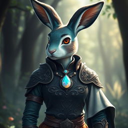 A humanoid highly feminine female rabbit cleric with sea green fur featuring a stunning black ombre fade on her arms, legs, and ears