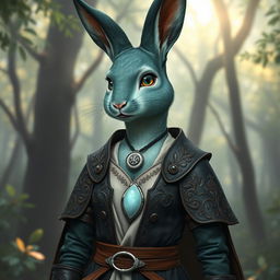 A humanoid highly feminine female rabbit cleric with sea green fur featuring an exquisite black ombre fade on her arms, legs, and ears