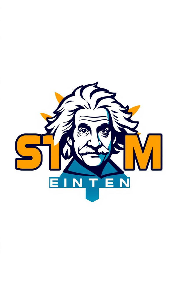 A striking and modern logo design representing Science, Technology, Engineering, and Mathematics (STEM) with the iconic image of Albert Einstein integrated into the design