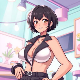 An anime-style illustration of a mature woman (30 years old) depicted as a stylish and attractive character