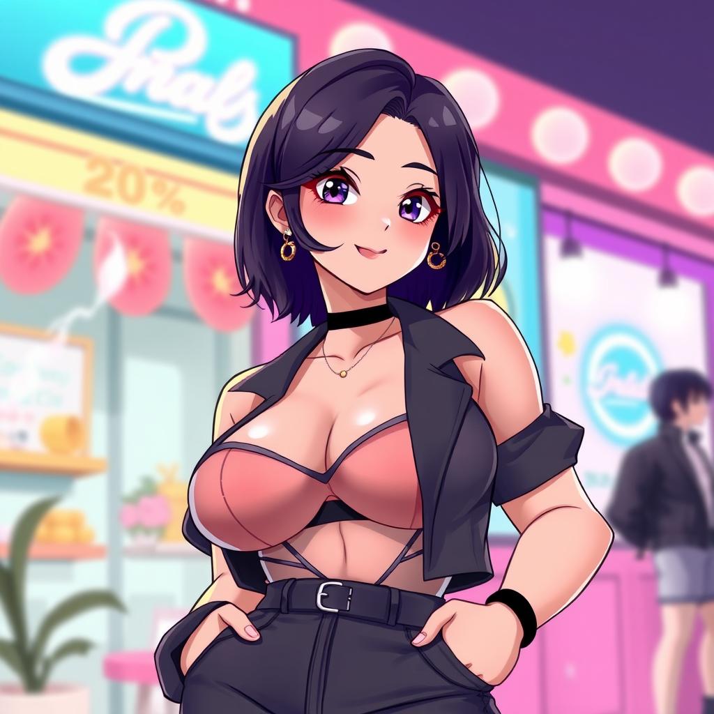 An anime-style illustration of a mature woman (30 years old) depicted as a stylish and attractive character