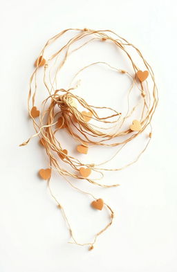 A beautifully broken romantic string, artistically displaying frayed and delicate pieces of twine intertwined in a loose spiral