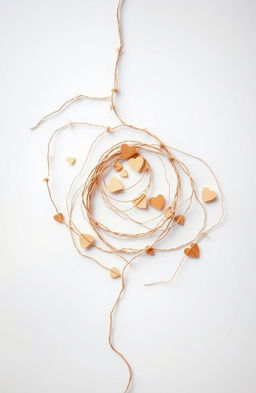 A beautifully broken romantic string, artistically displaying frayed and delicate pieces of twine intertwined in a loose spiral