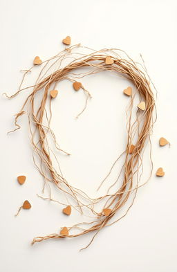 A beautifully broken romantic string, artistically displaying frayed and delicate pieces of twine intertwined in a loose spiral