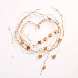 A beautifully broken romantic string, artistically displaying frayed and delicate pieces of twine intertwined in a loose spiral