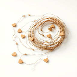 A beautifully broken romantic string, artistically displaying frayed and delicate pieces of twine intertwined in a loose spiral