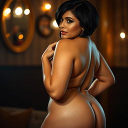 A voluptuous, attractive woman in her 30s, showcasing a curvy figure with a big butt and beautiful breasts, dressed in a sensual and alluring pose