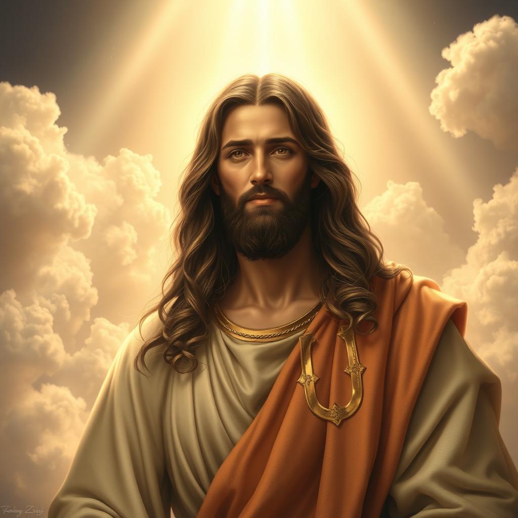 A magnificent artistic interpretation of Jesus Christ, depicted in a serene and peaceful setting