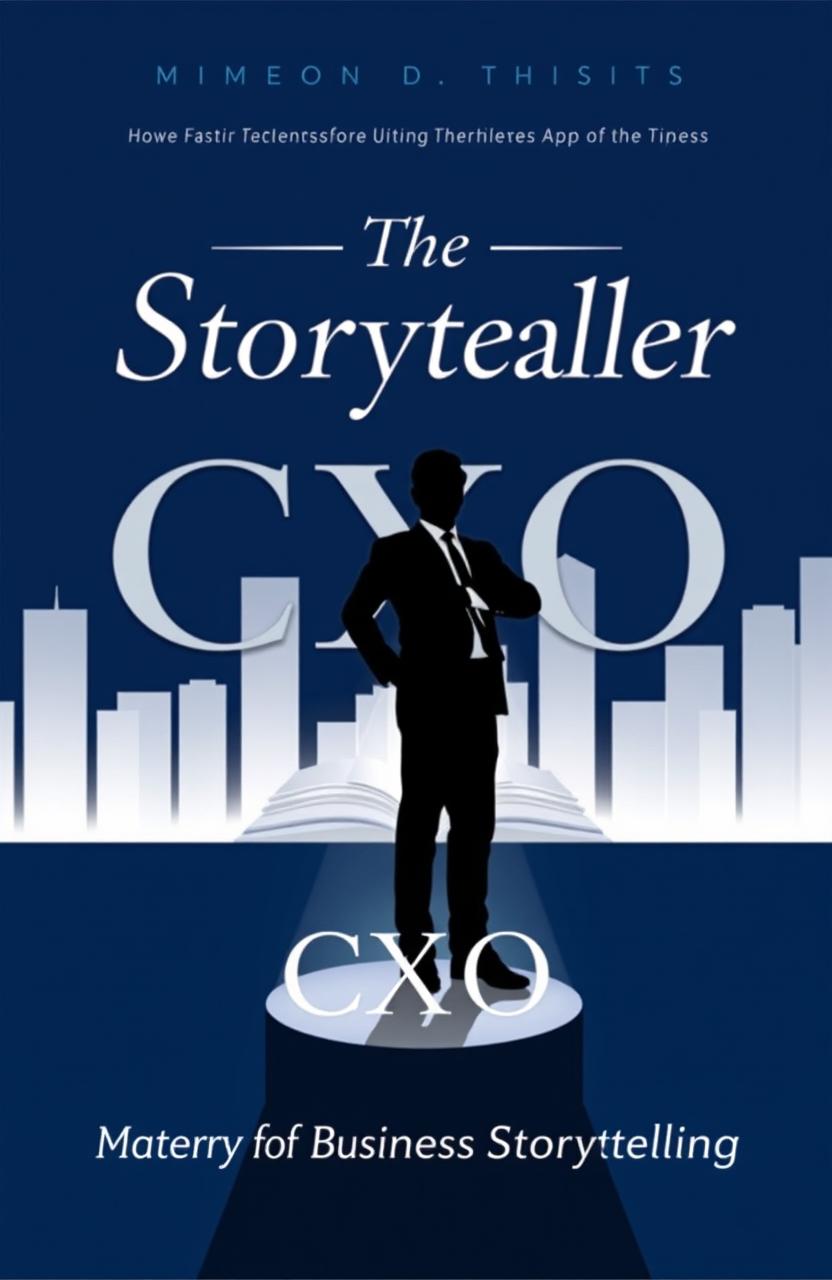 A sleek and professional book cover design for 'The Storyteller CXO' with the tagline 'Mastering the Art of Business Storytelling'