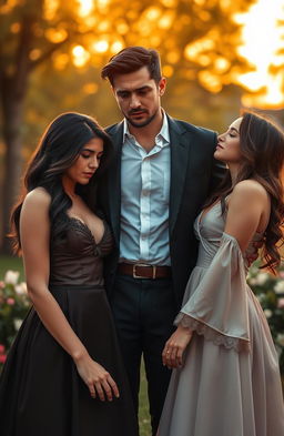 A dramatic scene depicting a couple in a love triangle, showcasing powerful emotions of betrayal and longing