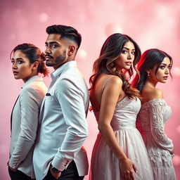 A visually striking image of four lovers, two brothers and two sisters, standing back to back