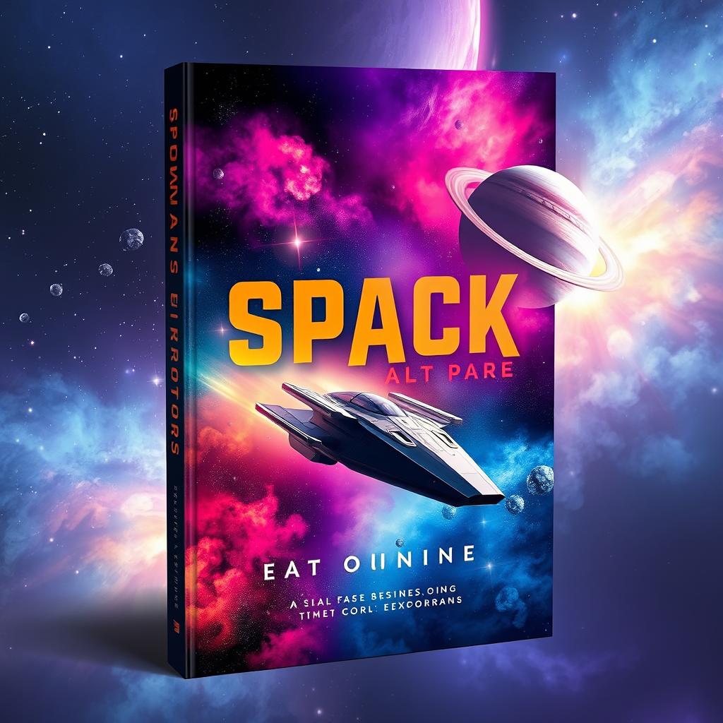 A stunning book cover design featuring a vibrant space exploration scene