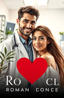 A romantic cover for a romance novel featuring a handsome doctor and his attractive patient