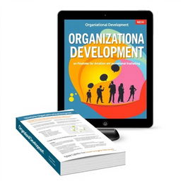 An interactive digital and print book about Organizational Development, featuring detailed exploration of different phases of organizational development including initiation, assessment, planning, implementation, and evaluation
