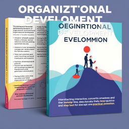 An interactive digital and print book about Organizational Development, featuring detailed exploration of different phases of organizational development including initiation, assessment, planning, implementation, and evaluation