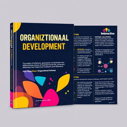 An interactive digital and print book about Organizational Development, featuring detailed exploration of different phases of organizational development including initiation, assessment, planning, implementation, and evaluation