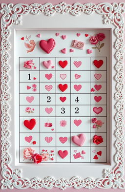 A romantic-themed Sudoku puzzle, incorporating hearts and floral patterns in each square