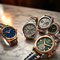 An elegant collection of luxury watches titled 'Nicolas Rog | Paris' showcased on a marble surface