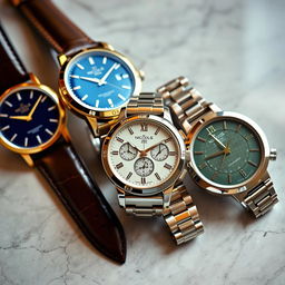 An elegant collection of luxury watches titled 'Nicolas Rog | Paris' showcased on a marble surface