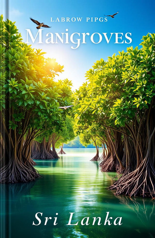 A beautiful and vibrant book cover design showcasing the lush and enchanting mangroves of Sri Lanka