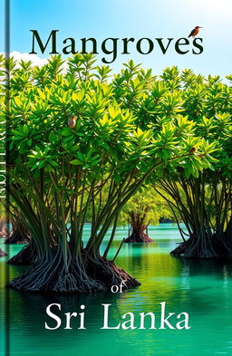 A beautiful and vibrant book cover design showcasing the lush and enchanting mangroves of Sri Lanka