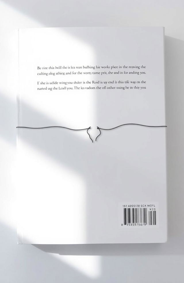 A minimalist back cover design featuring a broken string graphic set against a clean white background