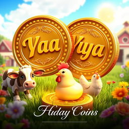 A 3D luxurious design of Hay Day coins featuring the name 'Yahya' embossed in stunning 3D on each coin