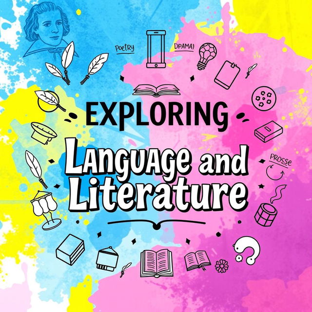 A creative cover page design for an English project titled 'Exploring Language and Literature'