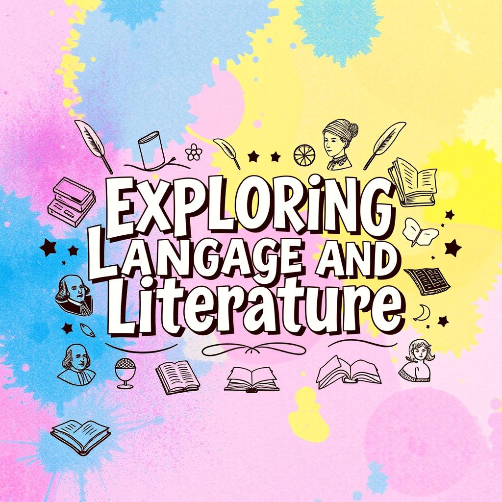 A creative cover page design for an English project titled 'Exploring Language and Literature'
