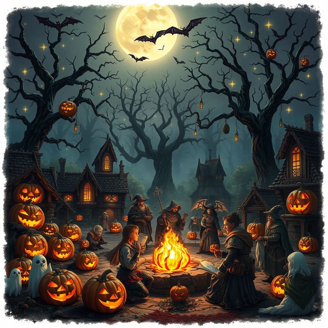 A spectacular Dungeons & Dragons-themed Halloween scene, brimming with enchantment and spooky delight