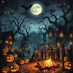 A spectacular Dungeons & Dragons-themed Halloween scene, brimming with enchantment and spooky delight