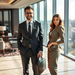 A handsome, charismatic boss of a Central Asian company, exuding confidence and charm, with an engaging smile and a keen intellect