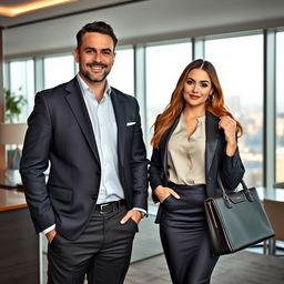 A handsome, charismatic boss of a Central Asian company, exuding confidence and charm, with an engaging smile and a keen intellect