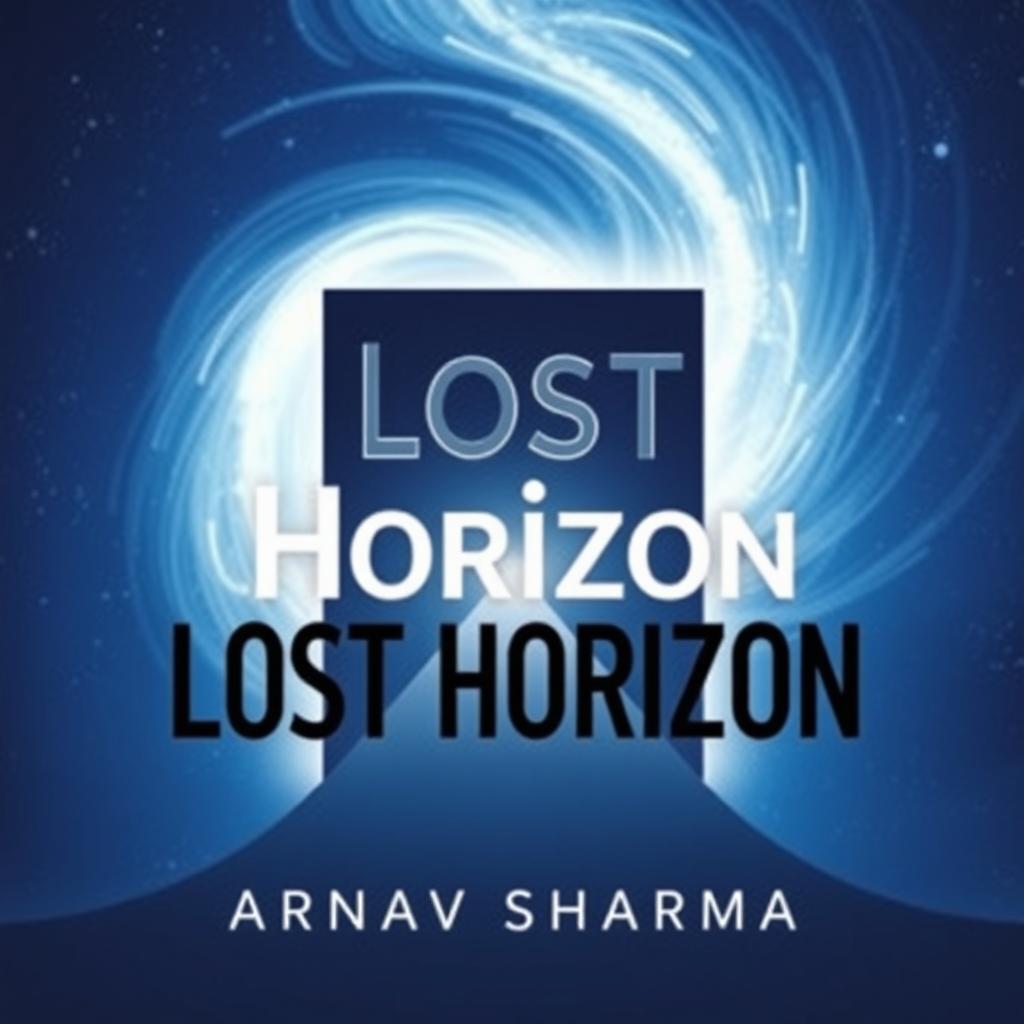 A cool and minimalist book cover design for 'Lost Horizon' by Arnav Sharma, focused on the theme of traveling across universes