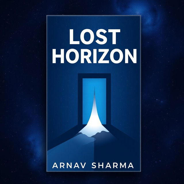 A cool and minimalist book cover design for 'Lost Horizon' by Arnav Sharma, focused on the theme of traveling across universes