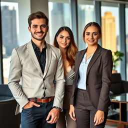 A young, handsome new boss of a Central Asian company, embodying charm and humor, possesses a well-groomed appearance and a broad knowledge base