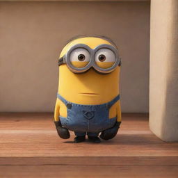 A melancholic character from the animated movie 'Minions', sitting alone at home