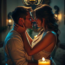 A sensual and intimate scene depicting a passionate moment between two adults in a romantic Spanish setting