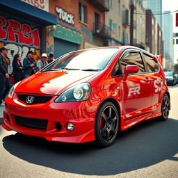 A vibrant and dynamic scene featuring a 2005 Honda EP3 Type R, showcasing its sleek and sporty design