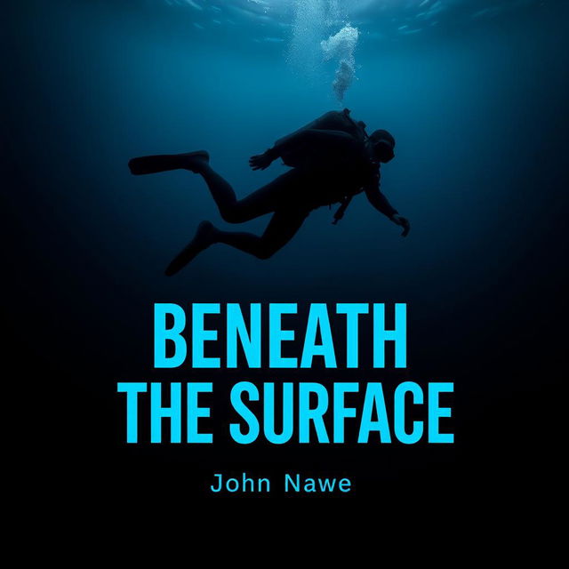 A hauntingly beautiful scene of a diver named John gracefully descending into the darkness of the deep ocean