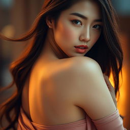 A sensual portrait of an attractive Korean woman, showcasing her captivating beauty and elegant features